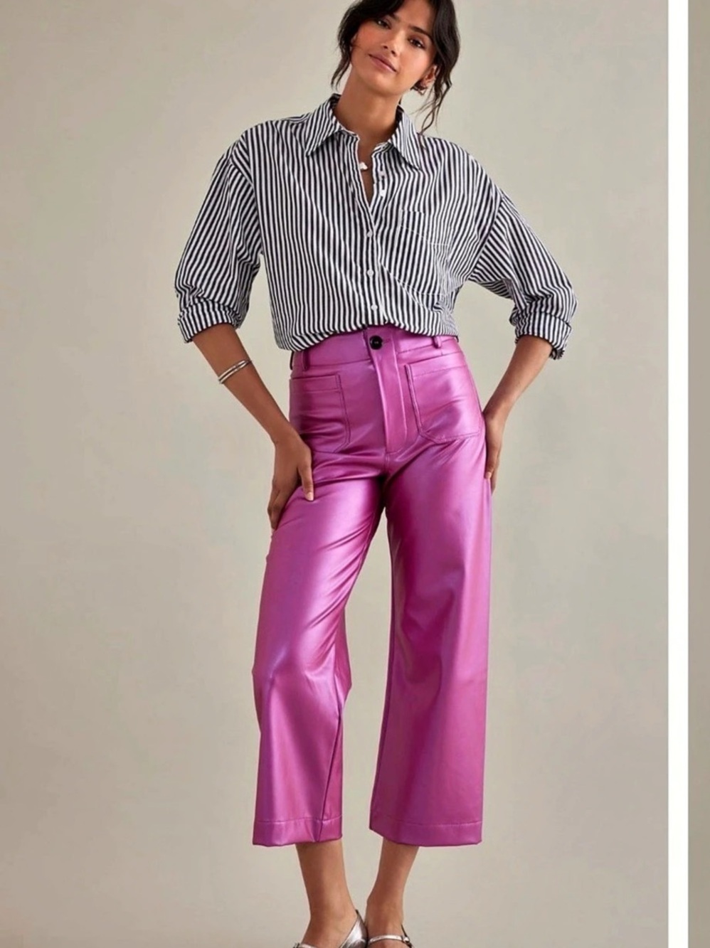 Maeve Colette Faux Leather Crop Wide-Leg Pants Faux Leather Wide-Leg Pants in
